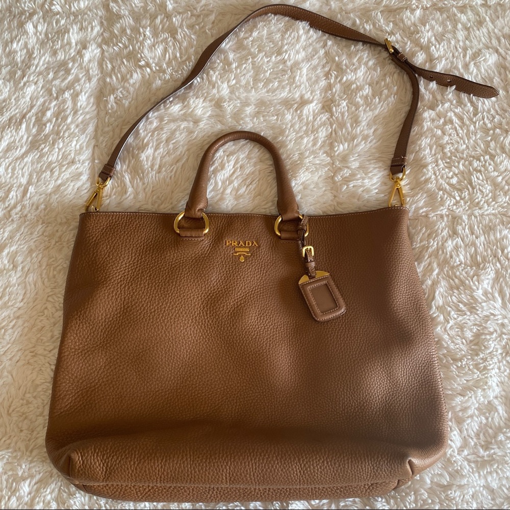 Prada Tan Vitello Daino Shopping Tote